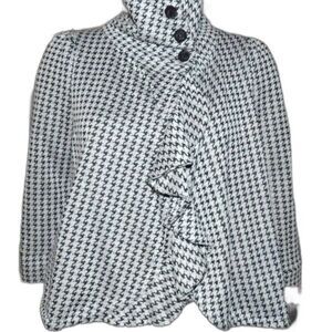 MARINGUE Houndstooth Flirty Ruffled Swing Jacket Black White XS
